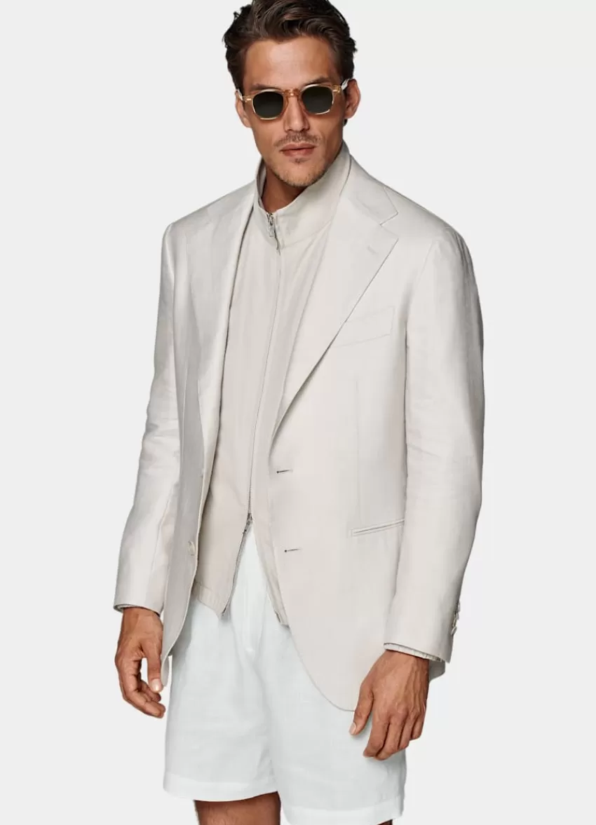 Suitsupply Roma Sakko Sand Fischgrätmuster Relaxed Fit Aus Leinen Wolle Seide | Deutschland Clearance