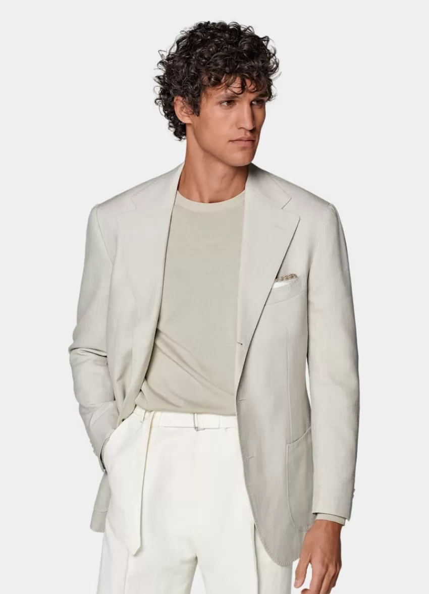 Suitsupply Roma Sakko Sand Relaxed Fit Aus Schurwolle Seide Leinen | Deutschland New