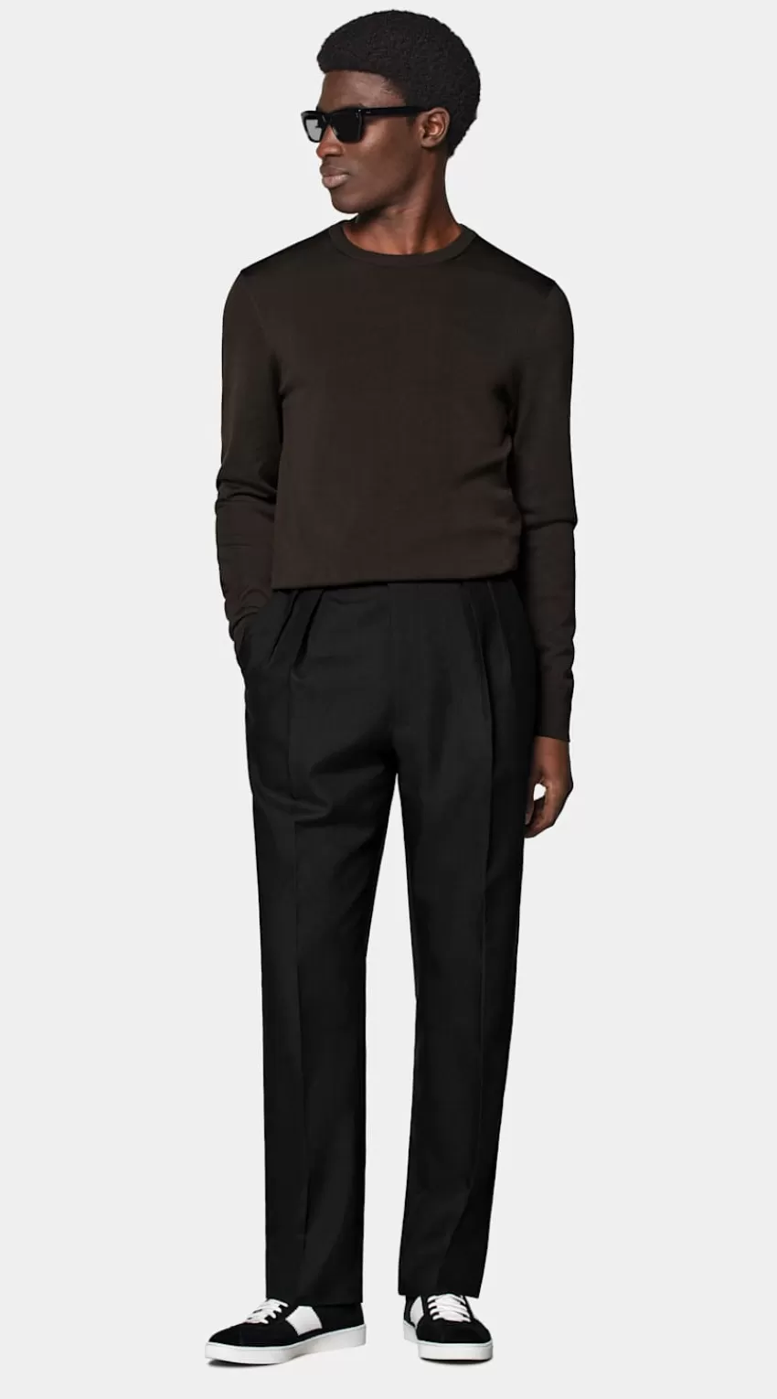 Suitsupply Rundhalspullover Dunkelbraun Aus Kalifornische Baumwolle Und Maulbeerseide | Deutschland Fashion