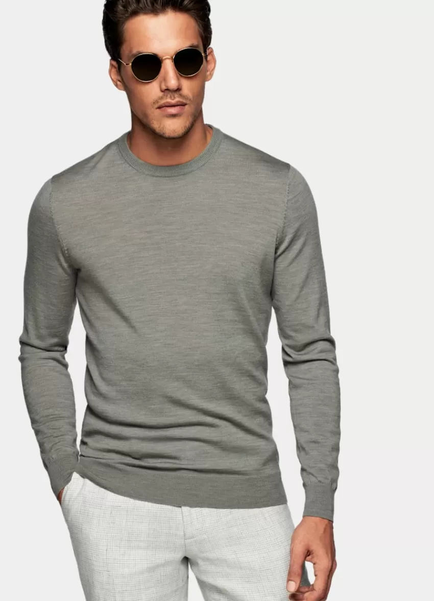 Suitsupply Rundhalspullover Hellgrün Aus Kalifornische Baumwolle Und Maulbeerseide | Deutschland Clearance