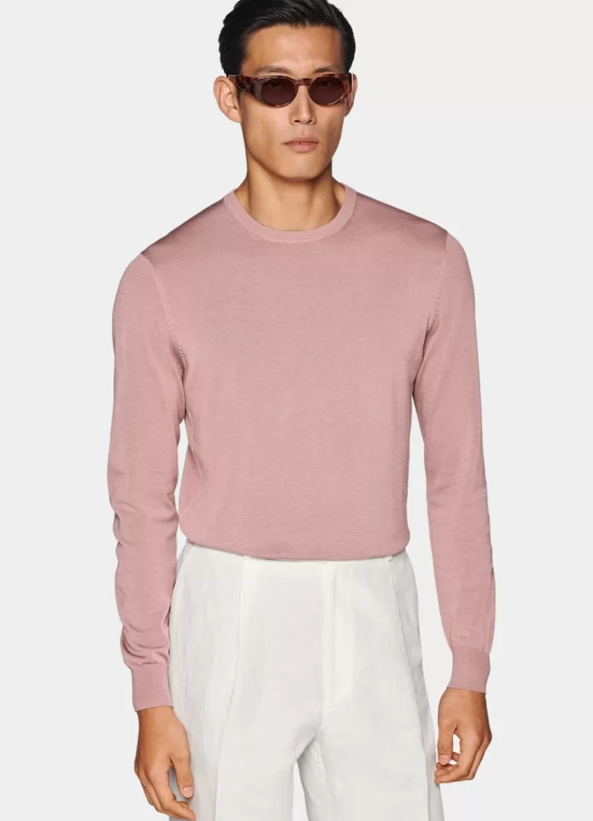 Suitsupply Rundhals-Pullover Pink Aus Kalifornische Baumwolle Und Maulbeerseide | Deutschland Fashion