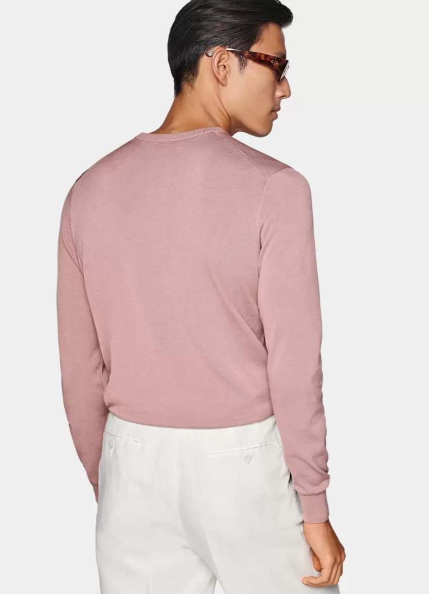 Suitsupply Rundhals-Pullover Pink Aus Kalifornische Baumwolle Und Maulbeerseide | Deutschland Fashion