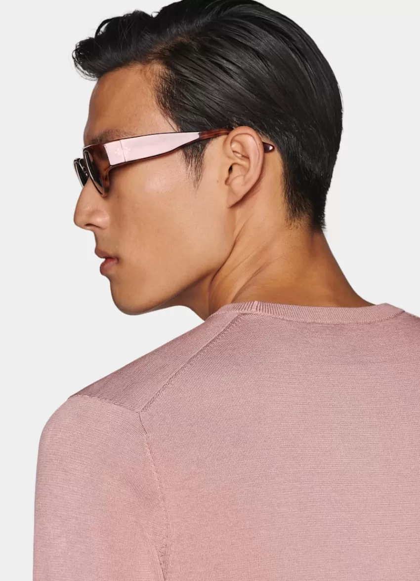 Suitsupply Rundhals-Pullover Pink Aus Kalifornische Baumwolle Und Maulbeerseide | Deutschland Fashion