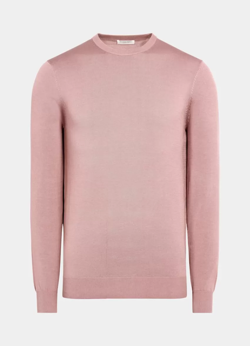 Suitsupply Rundhals-Pullover Pink Aus Kalifornische Baumwolle Und Maulbeerseide | Deutschland Fashion