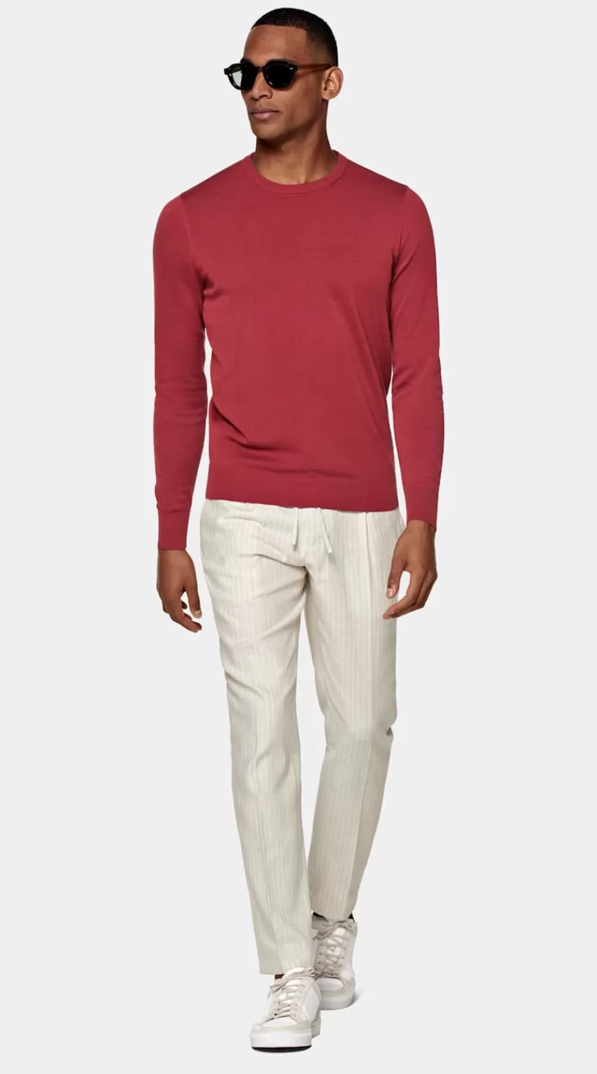 Suitsupply Rundhalspullover Rot Aus Kalifornische Baumwolle Und Maulbeerseide | Deutschland Best Sale