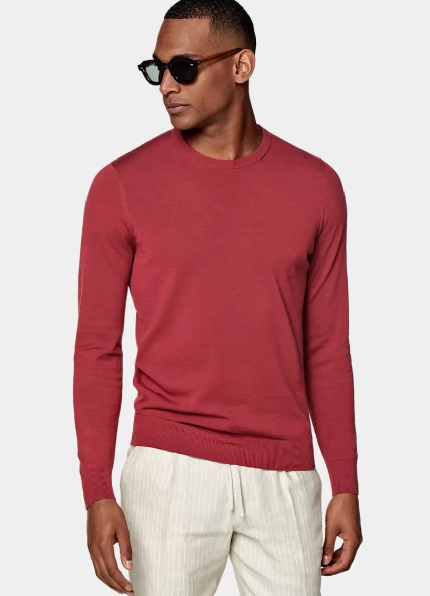Suitsupply Rundhalspullover Rot Aus Kalifornische Baumwolle Und Maulbeerseide | Deutschland Best Sale