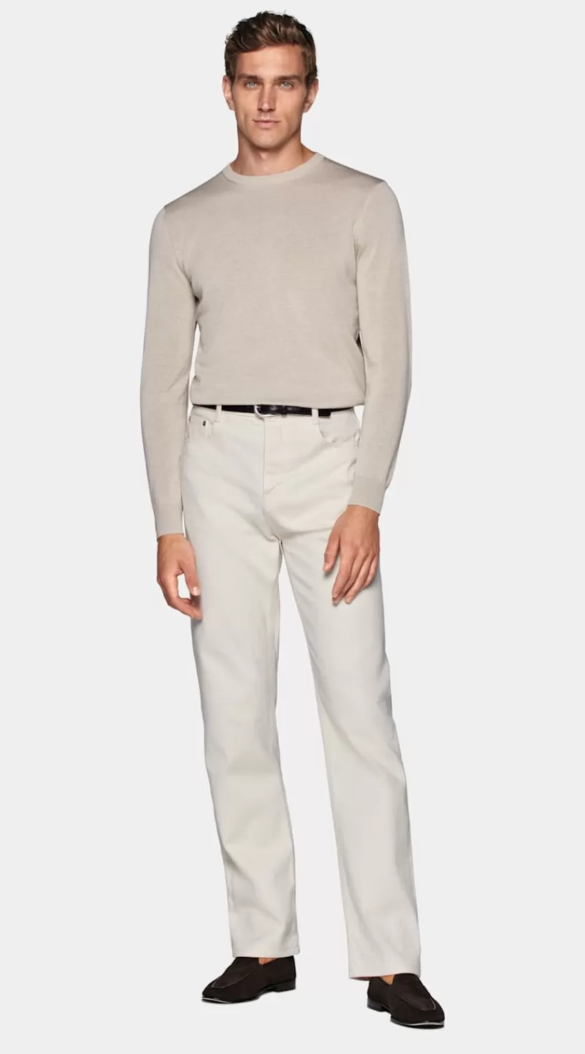 Suitsupply Rundhalspullover Sand Aus Kalifornische Baumwolle Und Maulbeerseide | Deutschland New