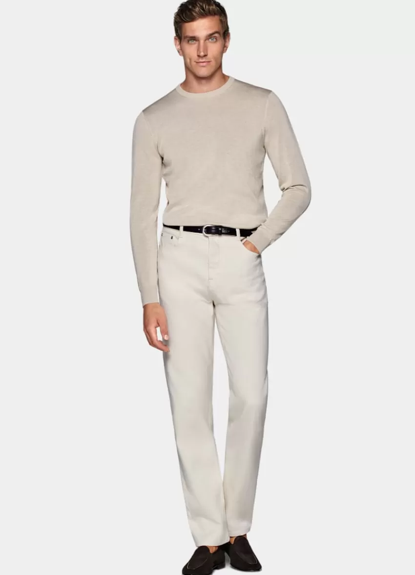 Suitsupply Rundhalspullover Sand Aus Kalifornische Baumwolle Und Maulbeerseide | Deutschland New