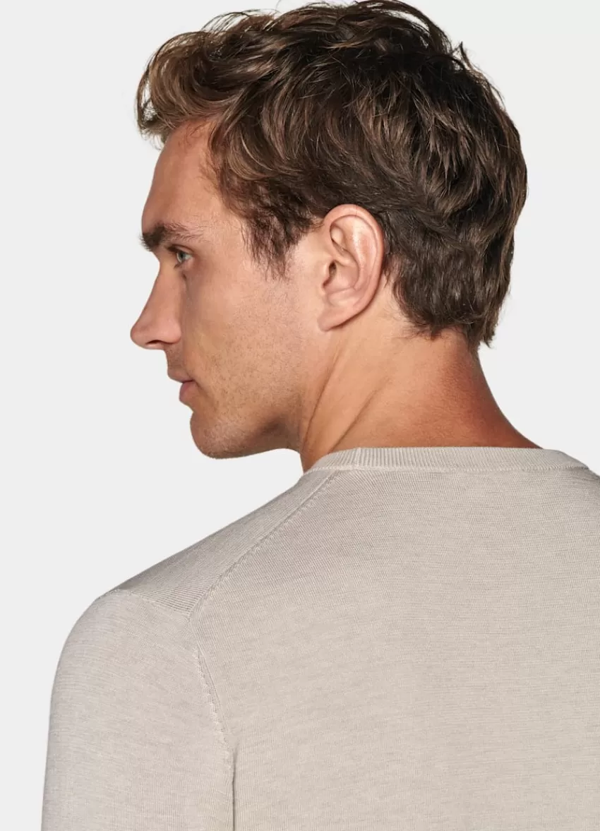 Suitsupply Rundhalspullover Sand Aus Kalifornische Baumwolle Und Maulbeerseide | Deutschland New