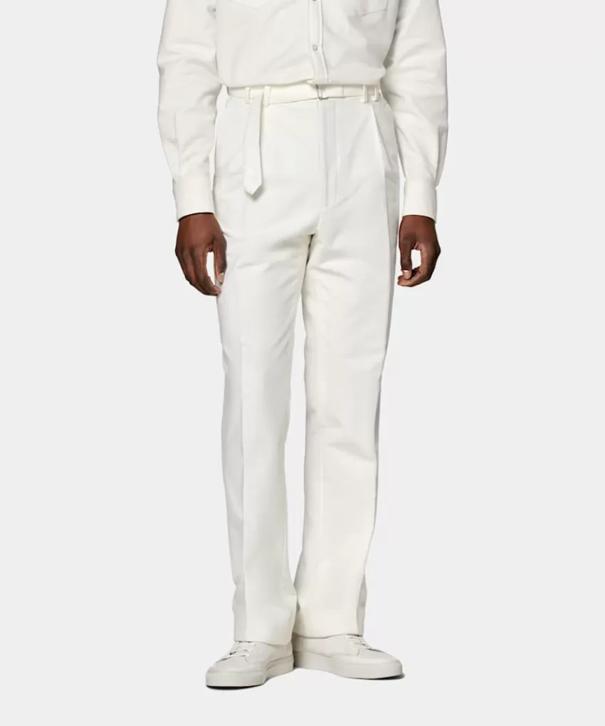 Suitsupply Sortino Hose Off-white Wide Leg Tapered Aus Moleskin Aus Stretch-Baumwolle | Deutschland Shop