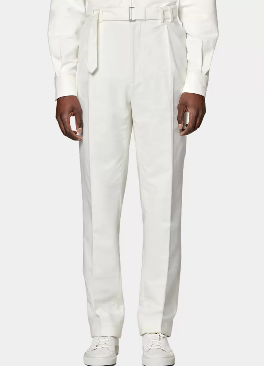 Suitsupply Sortino Hose Off-white Wide Leg Tapered Aus Moleskin Aus Stretch-Baumwolle | Deutschland Shop