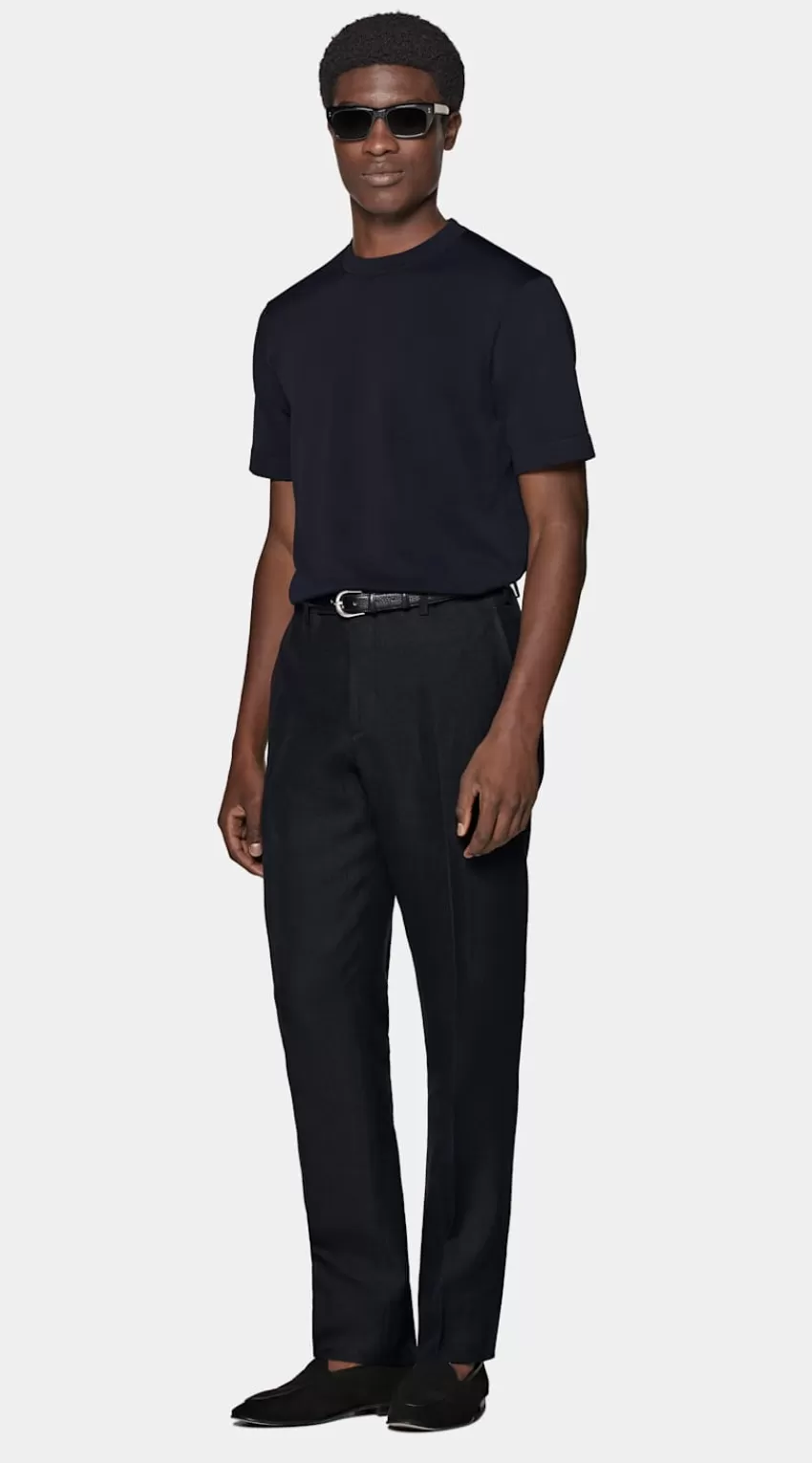 Suitsupply T-Shirt Rundhals Kurzarm Navy Aus Kalifornische Baumwolle Und Maulbeerseide | Deutschland Best