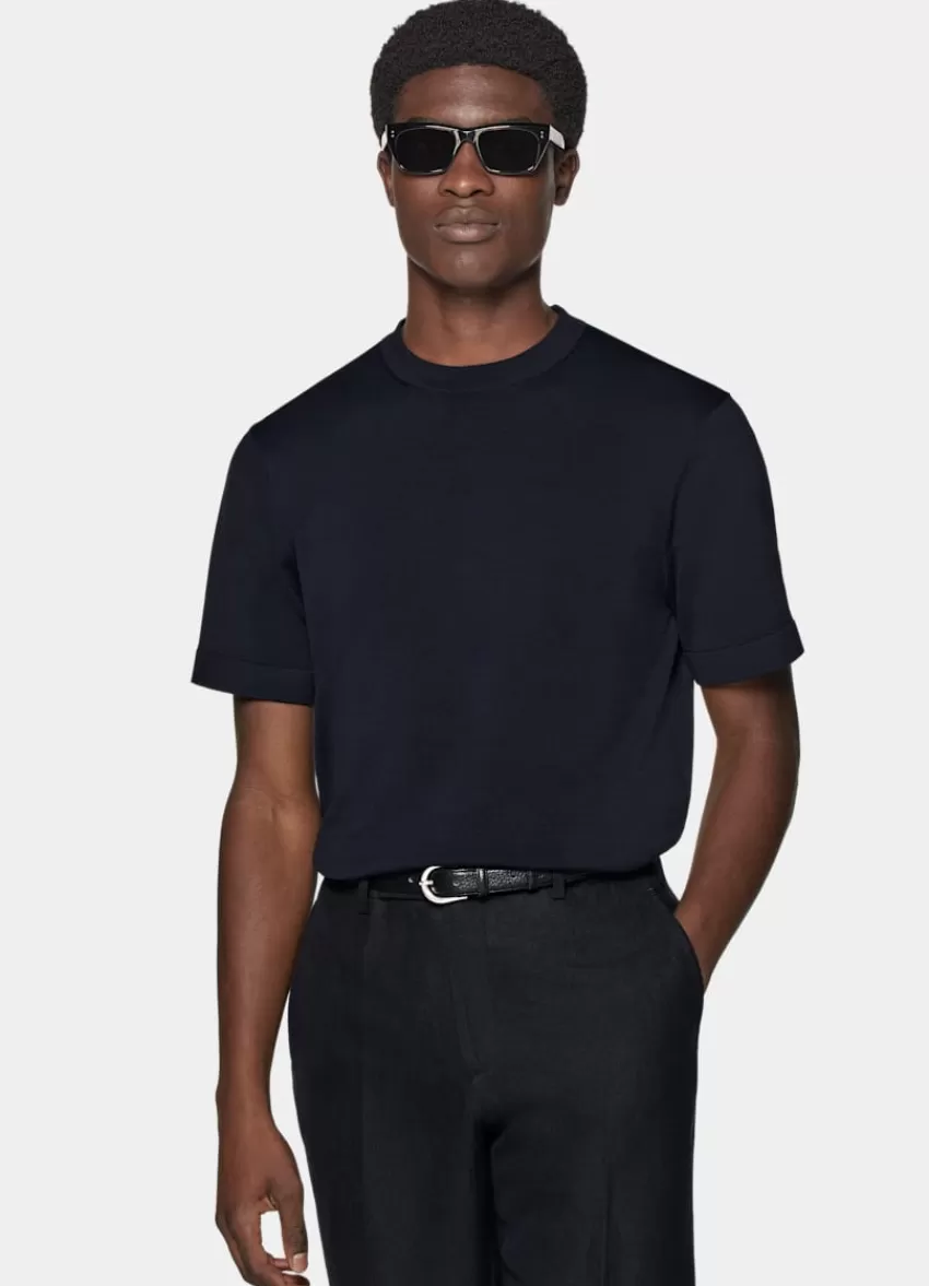 Suitsupply T-Shirt Rundhals Kurzarm Navy Aus Kalifornische Baumwolle Und Maulbeerseide | Deutschland Best