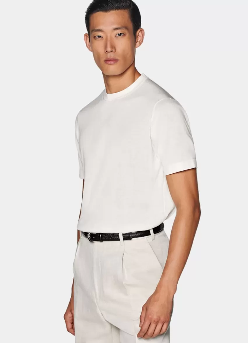 Suitsupply T-Shirt Rundhals Kurzarm Off-white Aus Kalifornische Baumwolle Und Maulbeerseide | Deutschland Cheap