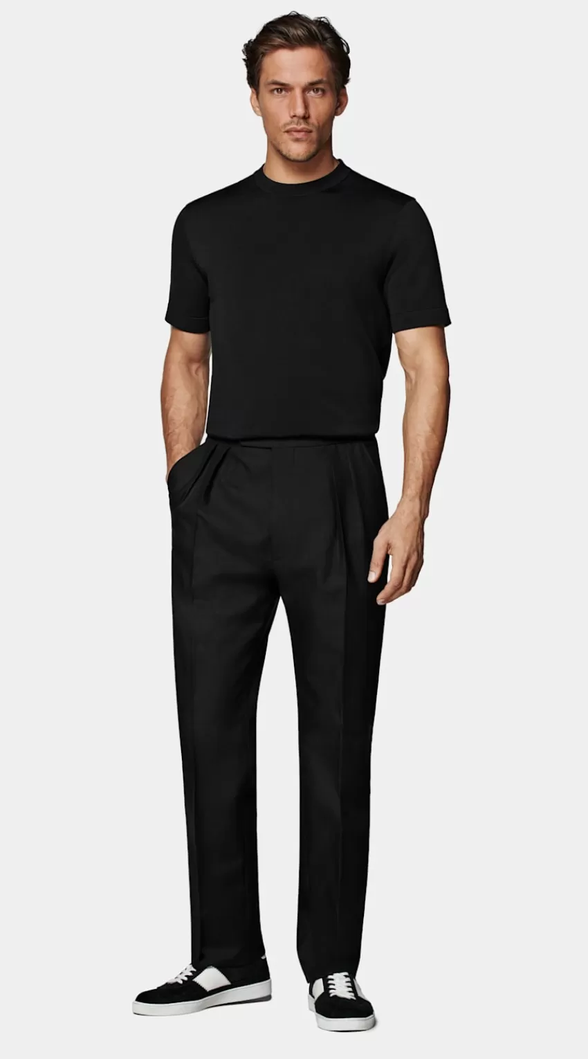Suitsupply T-Shirt Rundhals Kurzarm Schwarz Aus Kalifornische Baumwolle Und Maulbeerseide | Deutschland Cheap