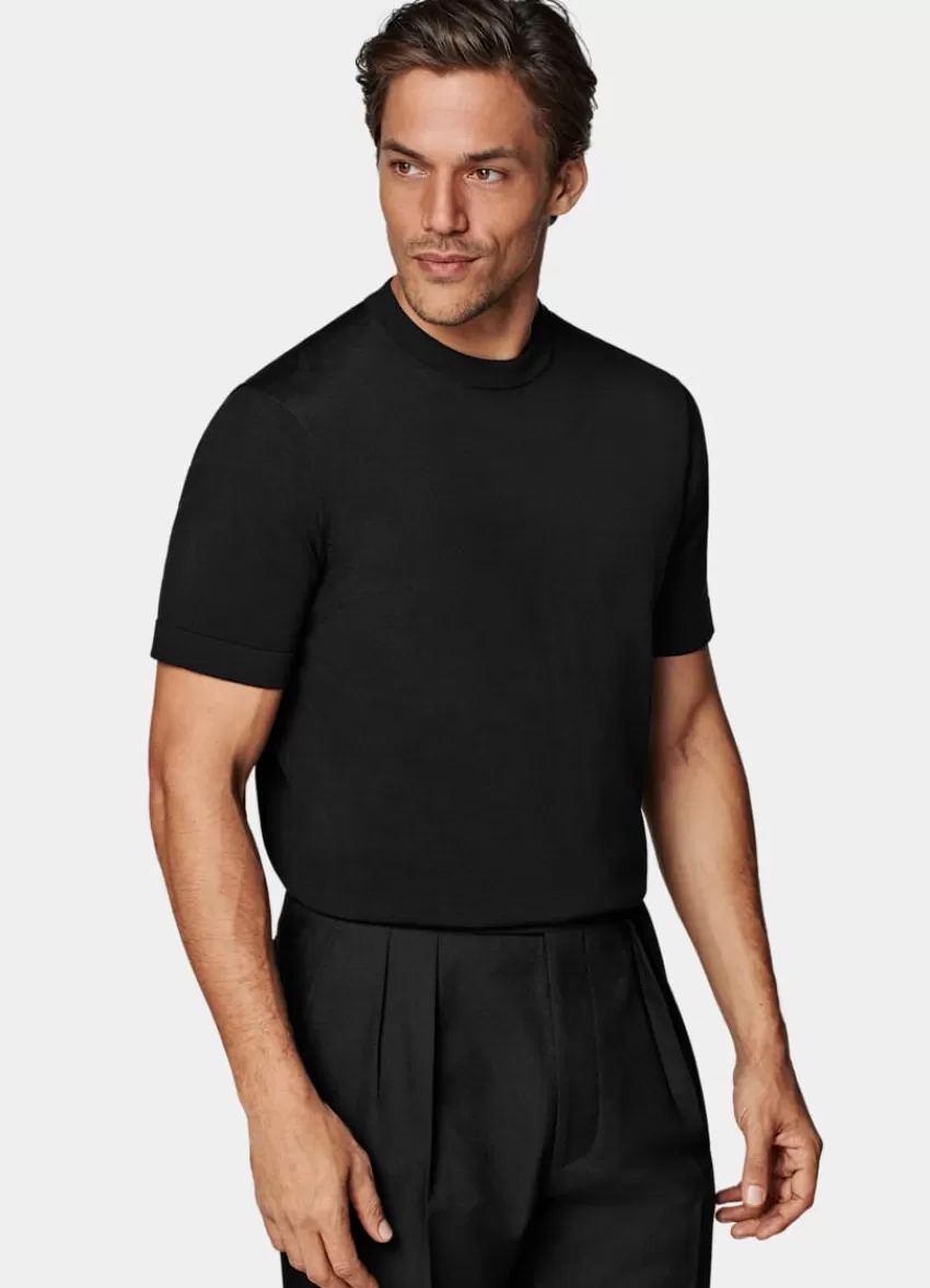 Suitsupply T-Shirt Rundhals Kurzarm Schwarz Aus Kalifornische Baumwolle Und Maulbeerseide | Deutschland Cheap