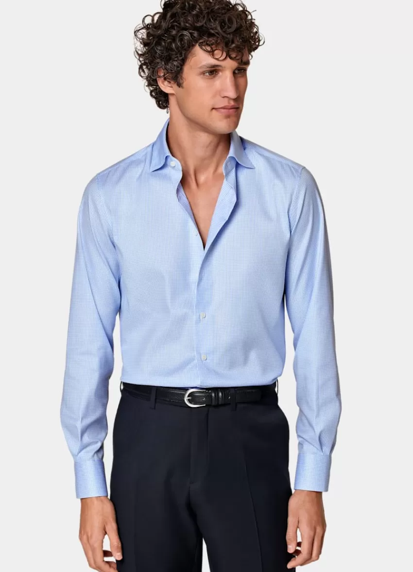 Suitsupply Twill Hemd Hellblau Kariert Slim Fit Aus Pima-Baumwolle Traveller | Deutschland Clearance