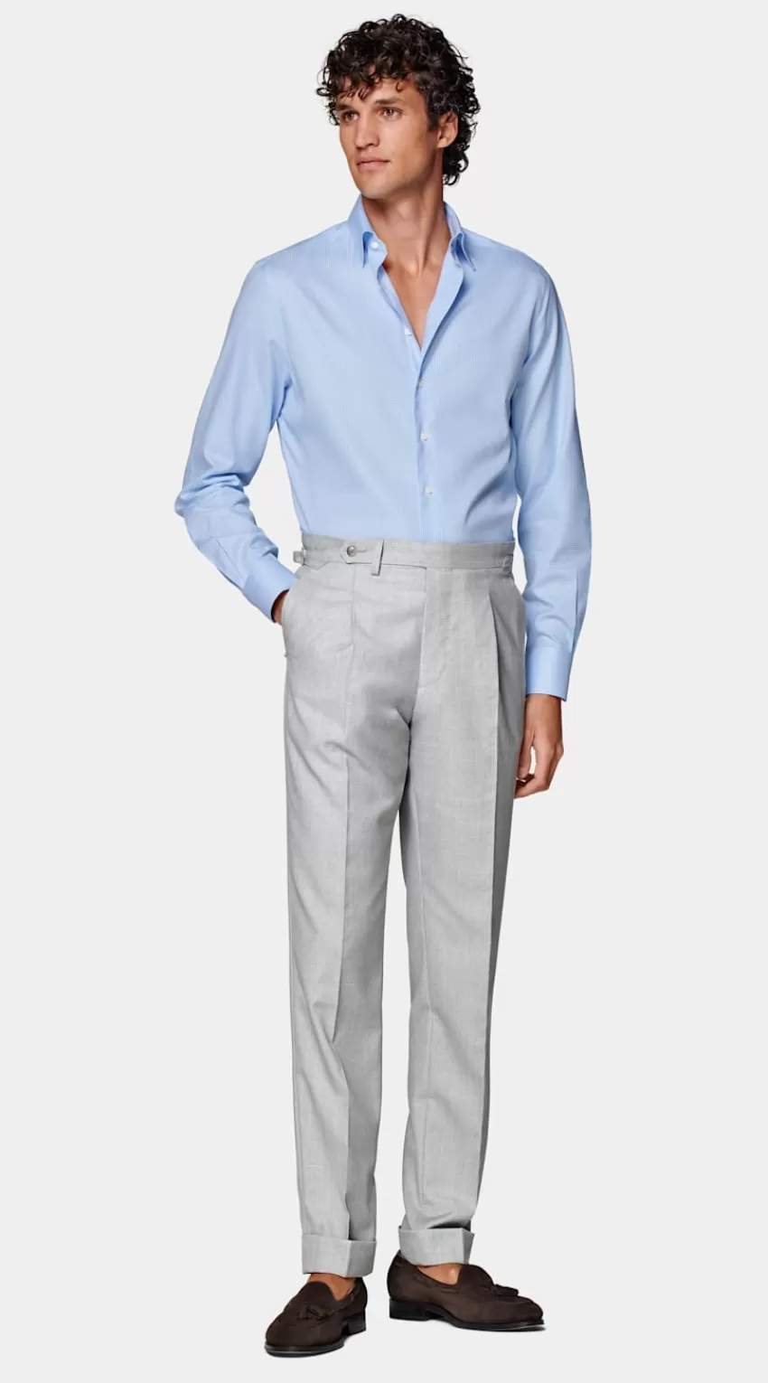 Suitsupply Twill Hemd Hellblau Kariert Slim Fit Aus Pure Traveller Baumwolle | Deutschland New