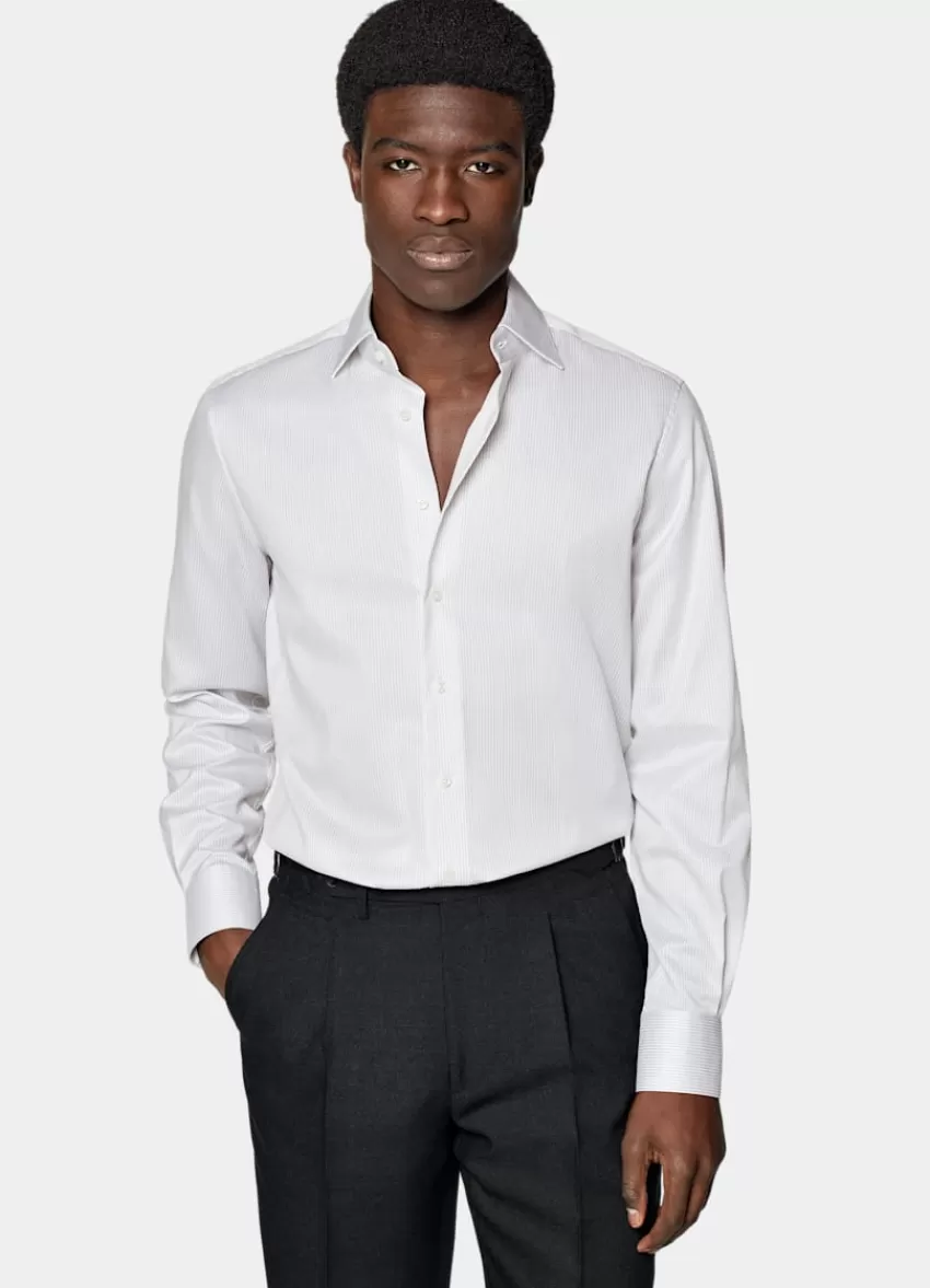 Suitsupply Twill Hemd Hellgrau Gestreift Slim Fit Aus Pima-Baumwolle Traveller | Deutschland Discount