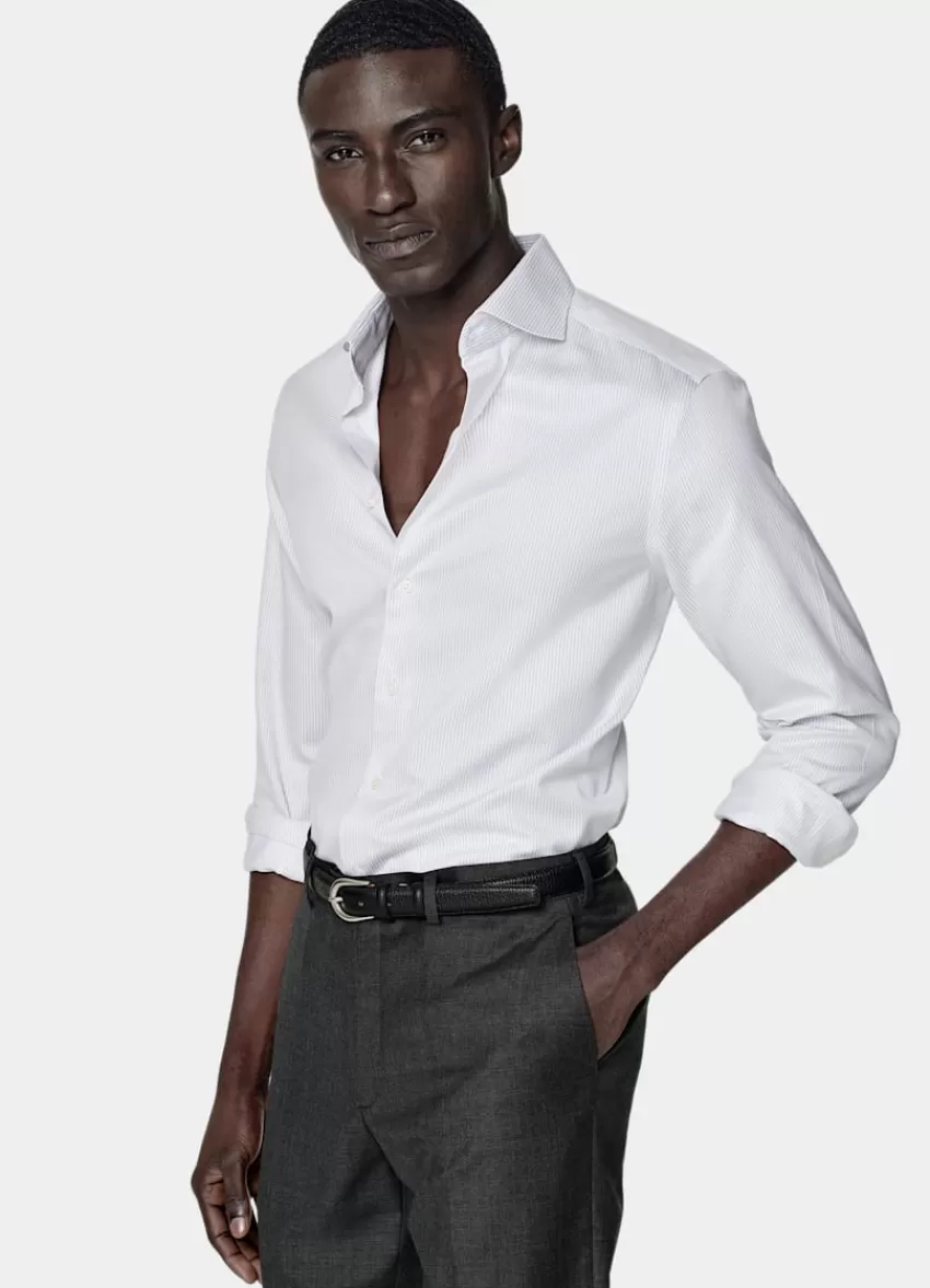 Suitsupply Twill Hemd Hellgrau Gestreift Slim Fit Aus Pure Traveller Baumwolle | Deutschland Cheap