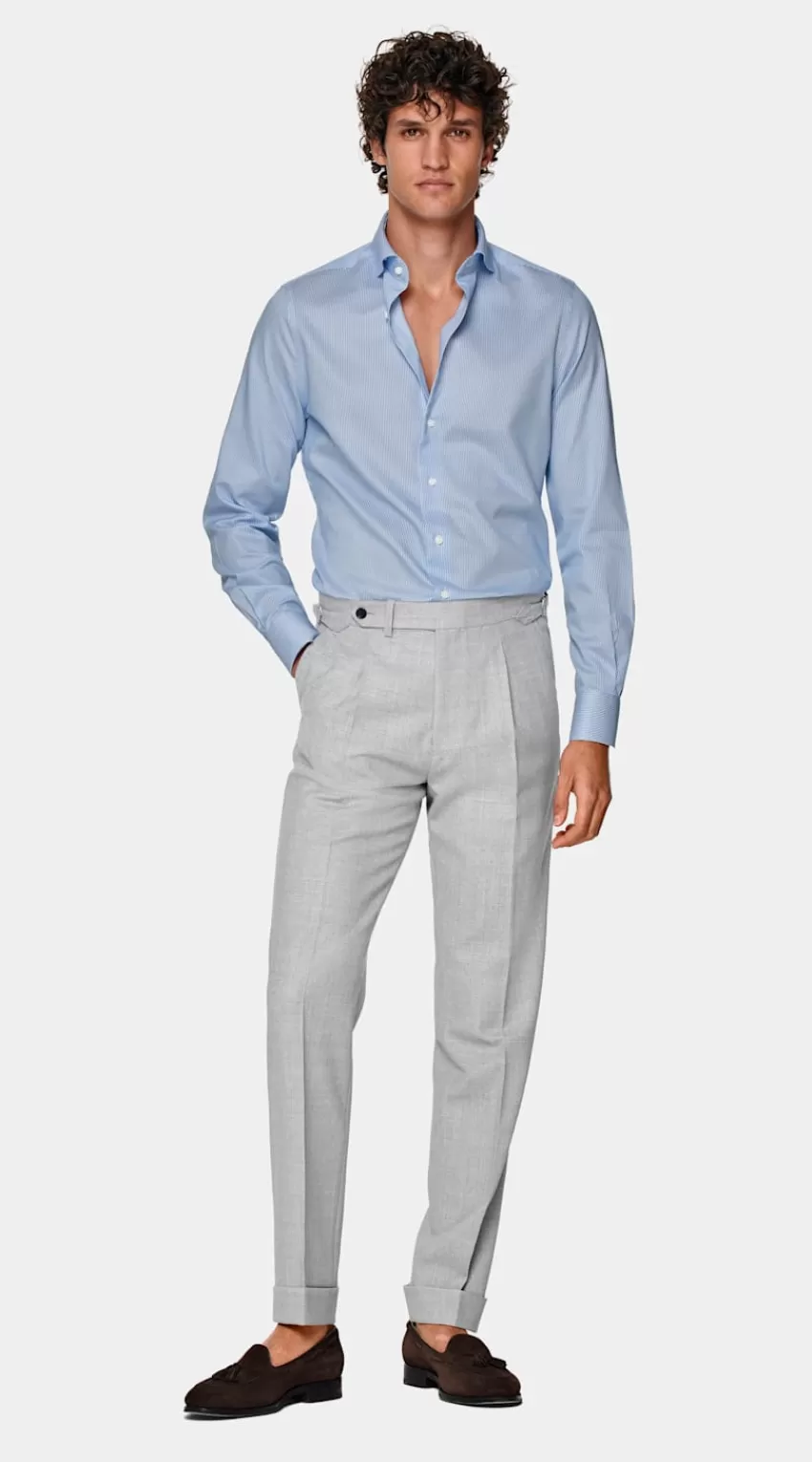 Suitsupply Twill Hemd Mittelblau Gestreift Extra Slim Fit Aus Pure Traveller Baumwolle | Deutschland Hot