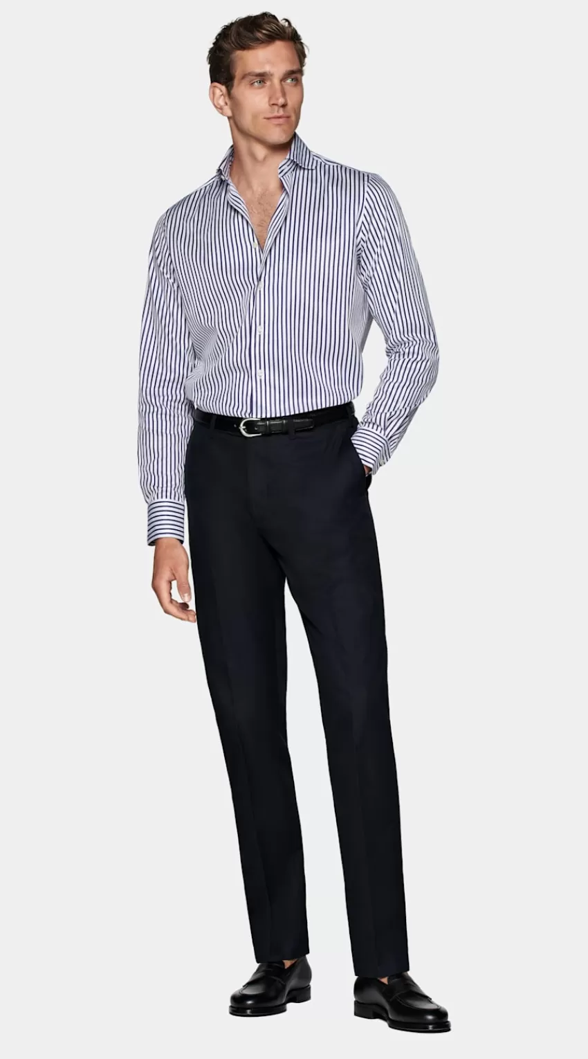 Suitsupply Twill Hemd Navy Gestreift Slim Fit Aus Ägyptische Baumwolle | Deutschland Discount