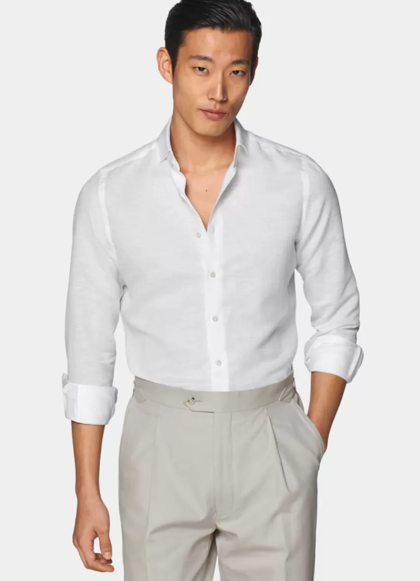 Suitsupply Twill Hemd Weiß Extra Slim Fit Aus Baumwolle-Leinen | Deutschland Outlet