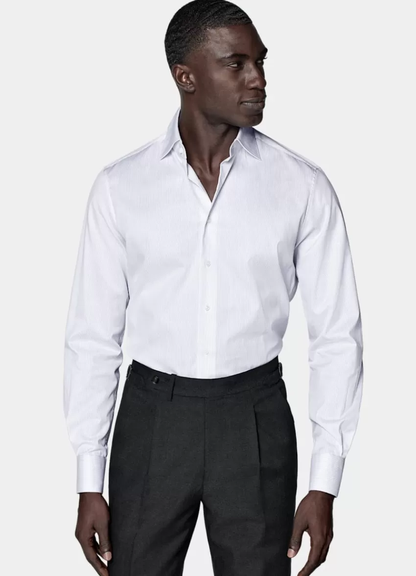 Suitsupply Twill Hemd Weiß Gestreift Slim Fit Aus Pima-Baumwolle Traveller | Deutschland Outlet