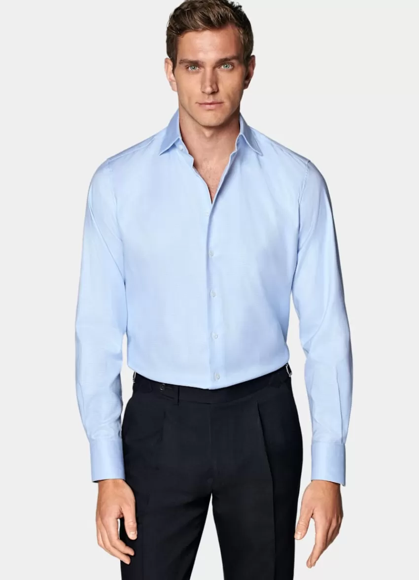 Suitsupply Twill-Hemd Hellblau Hahnentrittmuster Slim Fit Aus Pima-Baumwolle Traveller | Deutschland Outlet