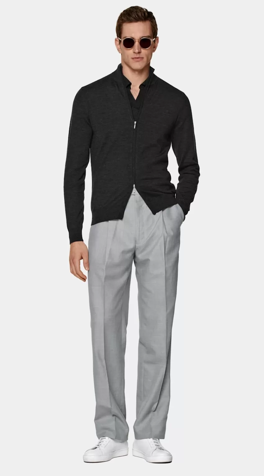 Suitsupply Zip-Cardigan Dunkelgrau Aus Pure Schurwolle | Deutschland Discount