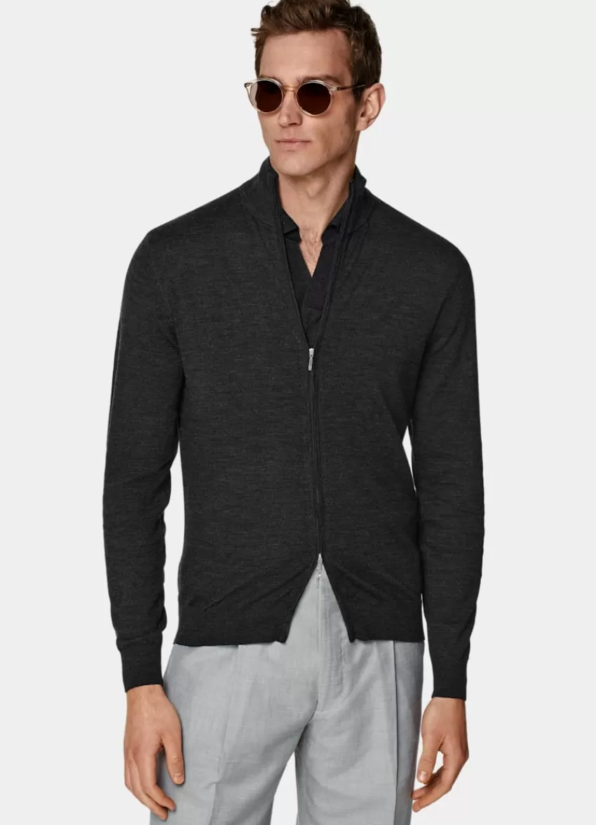 Suitsupply Zip-Cardigan Dunkelgrau Aus Pure Schurwolle | Deutschland Discount