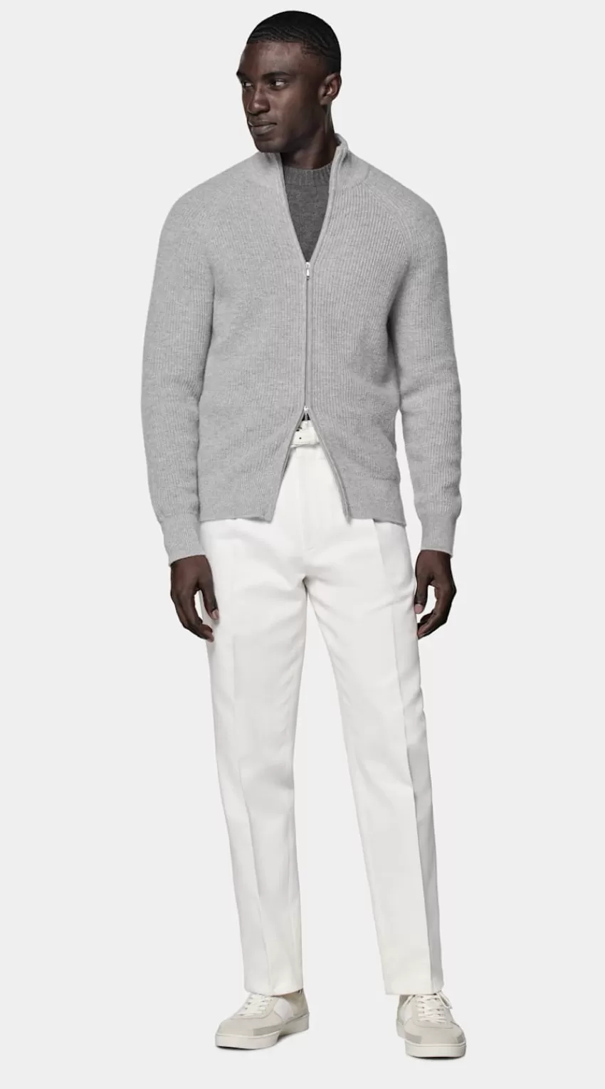 Suitsupply Zip-Cardigan Hellgrau Ripp-Strick Aus Schurwolle Und Cashmere | Deutschland Online