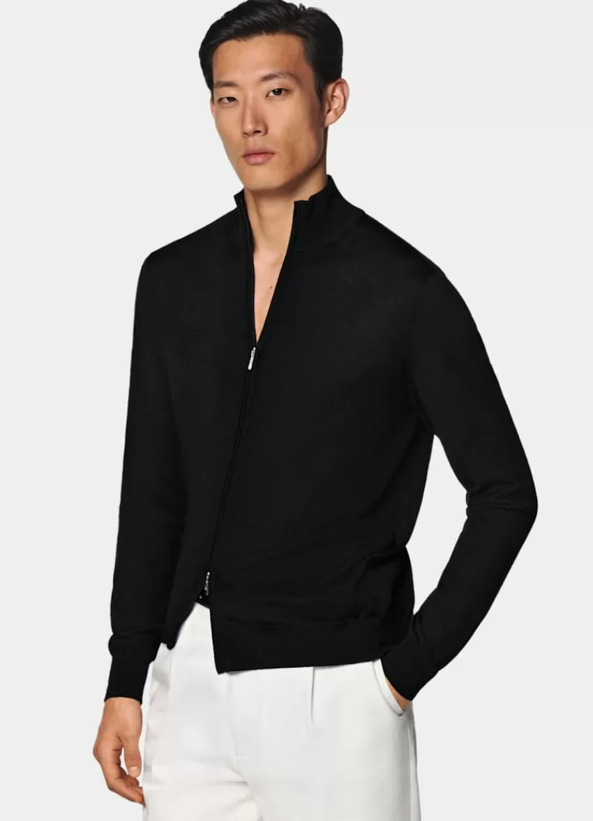 Suitsupply Zip-Cardigan Schwarz Aus Pure Schurwolle | Deutschland Online